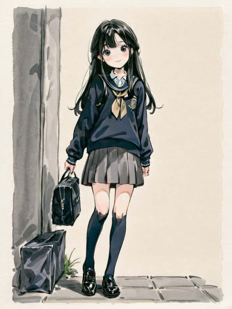 26173-3342627284-_lora_xl_shuimo-000012_1_,ink wash painting,1girl, solo, school uniform, skirt, long hair, bag, black hair, socks, kneehighs, lo.png